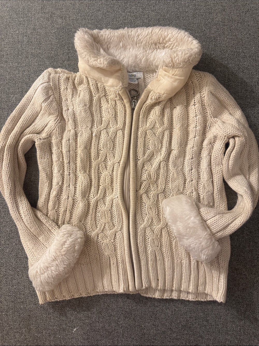 5/$15- Cozy Cable-Knit Zip Sweater Jacket - Cream